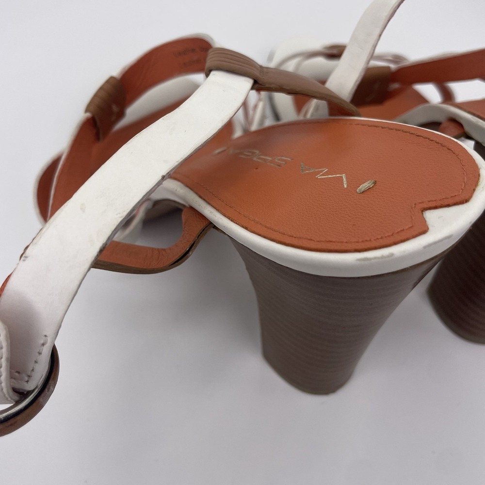 Via Spiga Sz 9 Strappy White & Brown Heels Stiletto Sandals Italian Leather - Picture 12 of 13